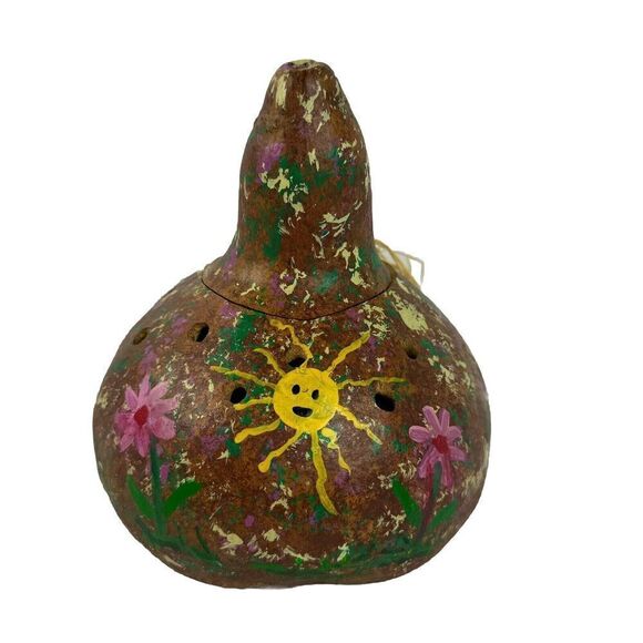 Hand Painted Gourd Decoration Folk Art Opens Up Vintage - Picture 1 of 11